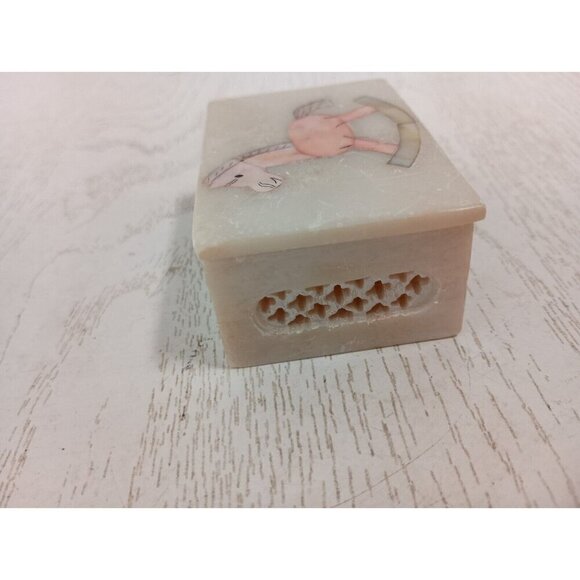 Vintage Carved Soap Stone Trinket Box Rocking Horse In Laid Mother Of Pearl Lid - Picture 5 of 12